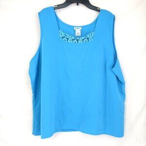 BFA Classics Women's Teal Blue Sleeveless Square Neck Tank Top Blouse Size 2X